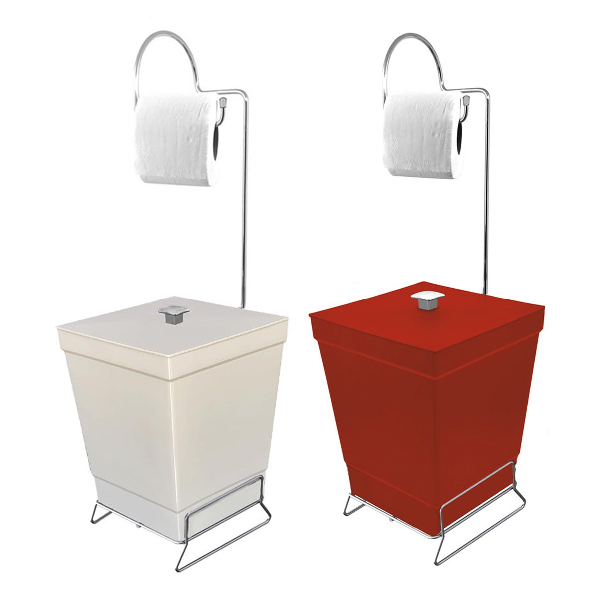 Kit 2 Lixeiras Com Suporte De Papel Higiênico - Stolf