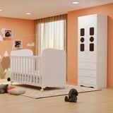 Quarto De Bebê Guarda-roupas 3 Portas Janeladas E Berço Minicama 100% Mdf Yaya Espresso Móveis Branco Brilho