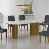 Conjunto Sala De Jantar Mesa Orgânica Com Vidro 6 Cadeiras Isis Freijó/cinza