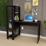 Mesa Escritório Escrivaninha 1,20m Com Prateleiras Preto