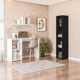 Kit 3 Peças Com Mesa Escrivaninha, Nichos Veneta E Estante Modular 4 Nichos Delta Branco/preto