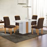 Conjunto Mesa Celeste 120cmx90cm Com 4 Cadeiras Celeste Tampo Smart Plus Com Vidro Off White/cinamomo/marrom