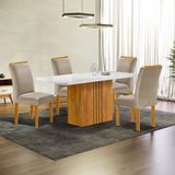 Conjunto Mesa Celeste 120cmx90cm Com 4 Cadeiras Luisa Tampo Smart Plus Com Vidro Cinamomo/off White/bege Claro