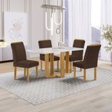 Conjunto Mesa Isadora 120cmx90cm Com 4 Cadeiras Luisa Tampo Smart Plus Com Vidro Cinamomo/off White/marrom