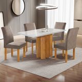 Conjunto Mesa Lorena 120cmx80cm Com 4 Cadeiras Espanha Tampo Dakota Plus Com Vidro Cinamomo/off White/bege Escuro