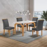 Conjunto Mesa Melina 120cmx90cm Com 4 Cadeiras Luisa Tampo Smart Plus Com Vidro Cinamomo/off White/cinza
