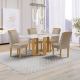 Conjunto Mesa Isadora 120cmx90cm Com 4 Cadeiras Luisa Tampo Smart Plus Com Vidro Cinamomo/off White/bege Claro