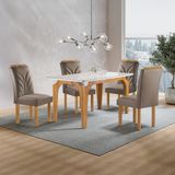 Conjunto Mesa Melina 120cmx90cm Com 4 Cadeiras Carolina Tampo Smart Plus Com Vidro Cinamomo/off White/bege Escuro