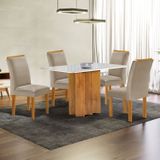 Conjunto Mesa Lorena 120cmx80cm Com 4 Cadeiras Luisa Tampo Londres Cinamomo Com Vidro Off White Cinamomo/off White/bege Claro