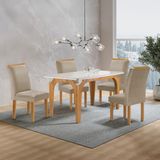 Conjunto Mesa Melina 120cmx90cm Com 4 Cadeiras Luisa Tampo Smart Plus Com Vidro Cinamomo/off White/bege Claro