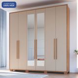 Guarda-roupa 6 Portas 3 Gavetas Com Espelho Safira Cedro/duna