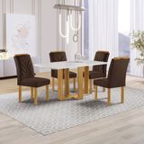 Conjunto Mesa Isadora 120cmx90cm Com 4 Cadeiras Carolina Tampo Smart Plus Com Vidro Cinamomo/off White/marrom