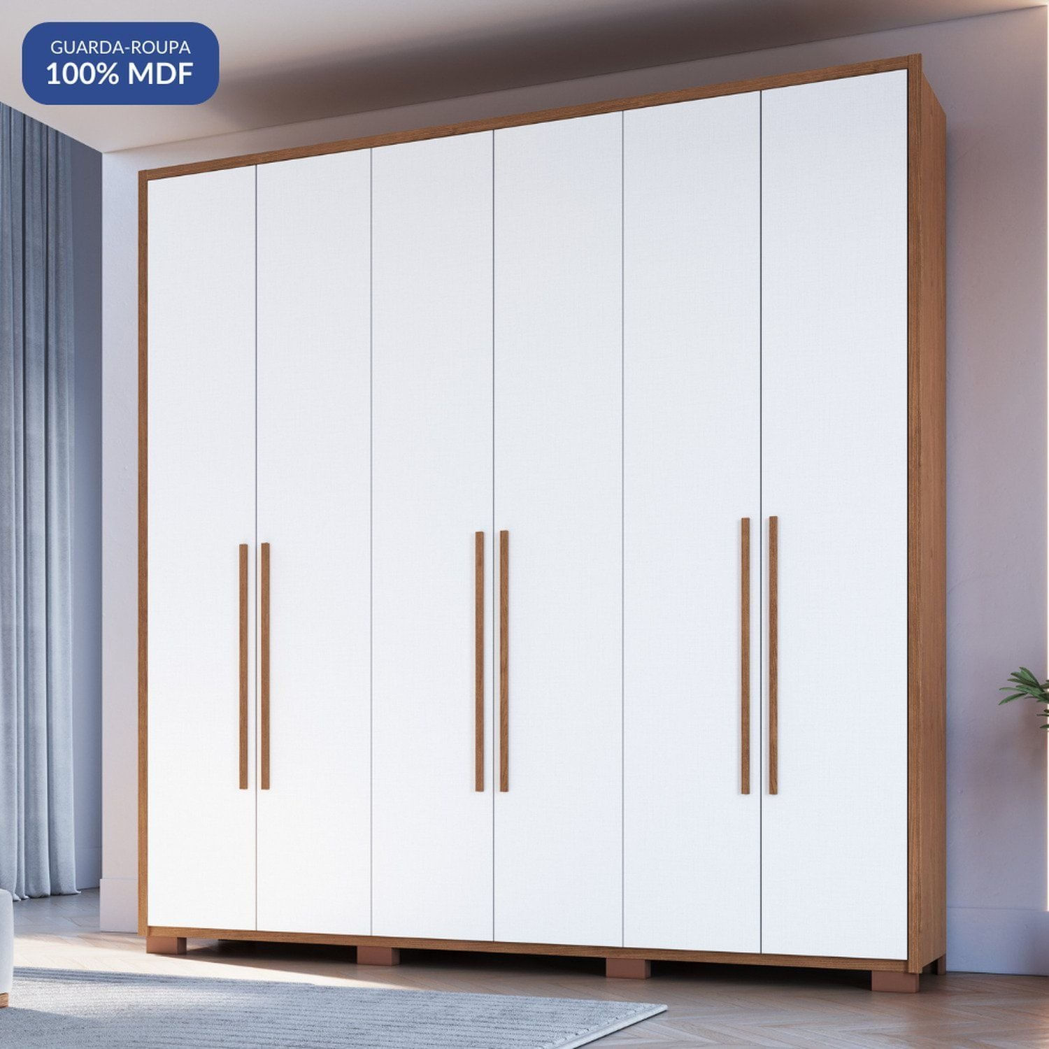 Guarda-roupa 6 Portas 3 Gavetas Safira 100% Mdf Cedro/branco Line