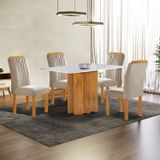 Conjunto Mesa Lorena 120cmx80cm Com 4 Cadeiras Celeste Tampo Londres Com Vidro Cinamomo/off White/bege Claro