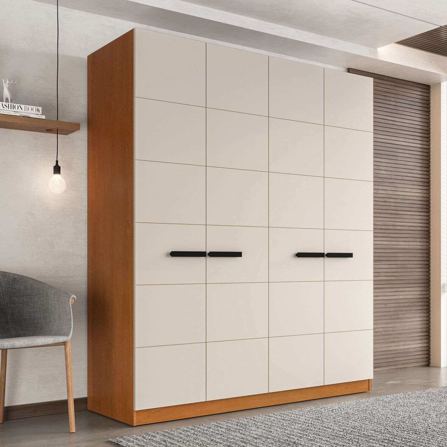 Guarda Roupa 4 Portas 4 Gavetas Lisboa Freijo/creme