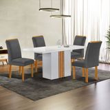 Conjunto Mesa Celeste 120cmx90cm Com 4 Cadeiras Luisa Tampo Smart Plus Com Vidro Off White/cinamomo/cinza