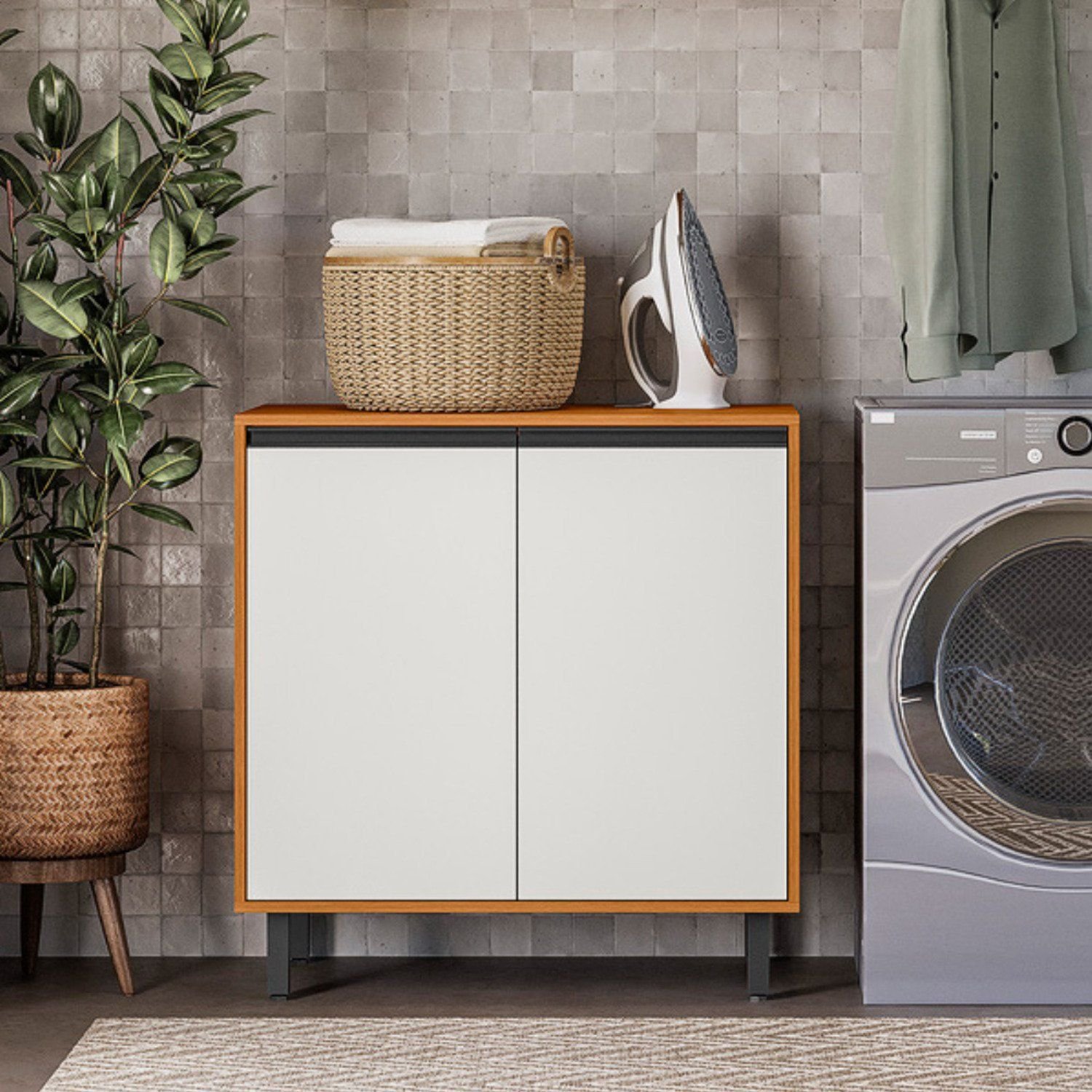 Balcão Para Cozinha 80cm 2 Portas Com Tampo Ravena Freijo/off Acetinado