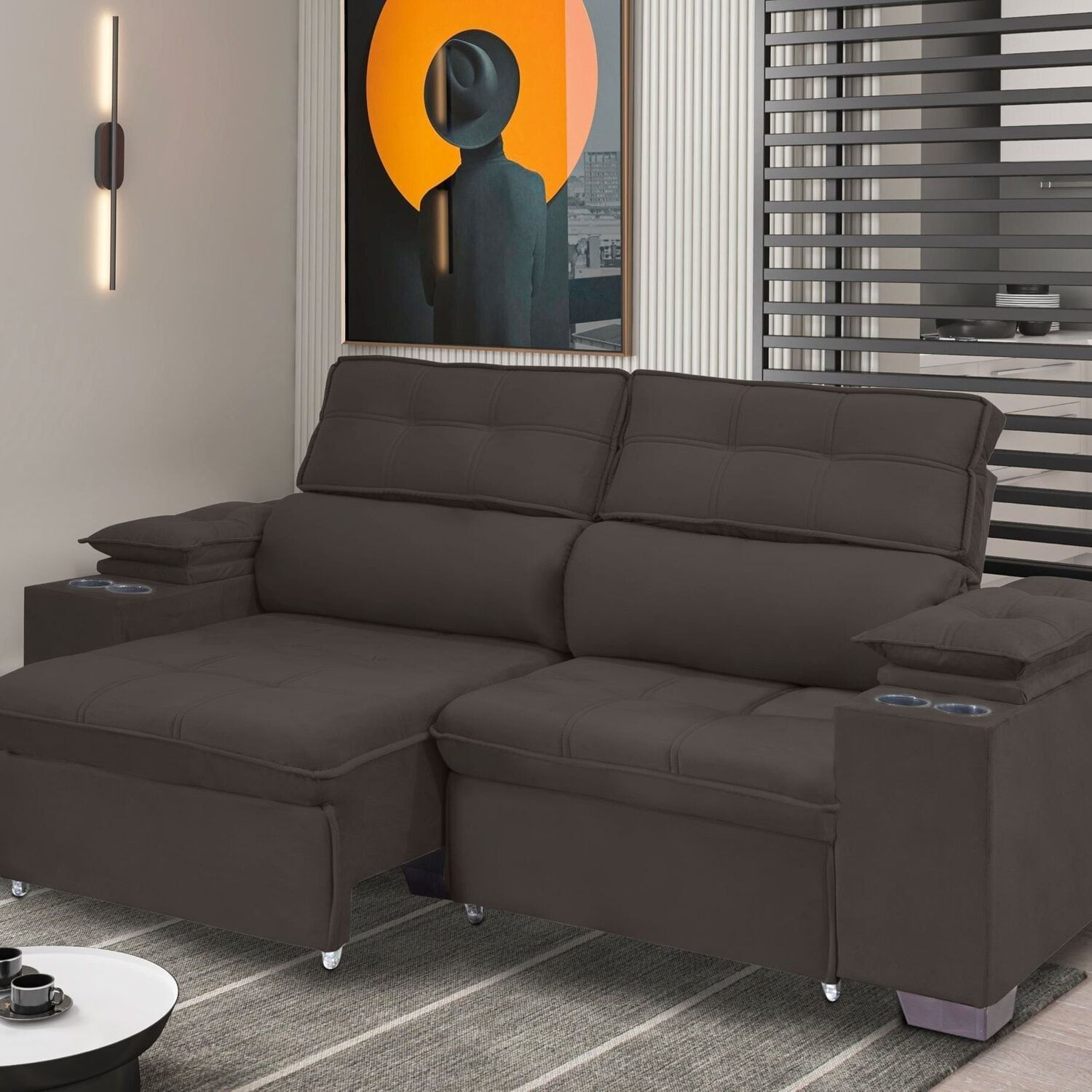Sofá Manaus 180cm Retrátil E Reclinável Chocolate