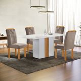 Conjunto Mesa Celeste 120cmx90cm Com 4 Cadeiras Celeste Tampo Smart Plus Com Vidro Off White/cinamomo/bege Escuro