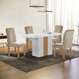 Conjunto Mesa Celeste 120cmx90cm Com 4 Cadeiras Celeste Tampo Smart Plus Com Vidro Off White/cinamomo/bege Claro