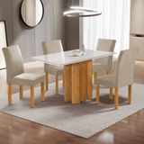 Conjunto Mesa Lorena 120cmx80cm Com 4 Cadeiras Espanha Tampo Dakota Plus Com Vidro Cinamomo/off White/bege Claro