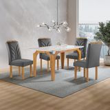 Conjunto Mesa Melina 120cmx90cm Com 4 Cadeiras Carolina Tampo Smart Plus Com Vidro Cinamomo/off White/cinza