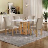 Conjunto Mesa Carolina 90cm X 90cm Com 4 Cadeiras Espanha Tampo Dakota Plus Com Vidro Cinamomo/off White/bege Claro