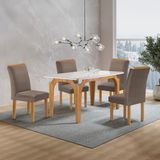 Conjunto Mesa Melina 120cmx90cm Com 4 Cadeiras Luisa Tampo Smart Plus Com Vidro Cinamomo/off White/bege Escuro