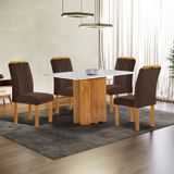 Conjunto Mesa Lorena 120cmx80cm Com 4 Cadeiras Celeste Tampo Londres Com Vidro Cinamomo/off White/marrom