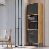 Paneleiro Torre Quente Com 2 Portas 2 Gavetas E Espaço Micro-ondas 100% Mdf Vicenza Espresso Móveis Amêndoa/cinza