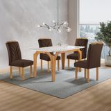 Conjunto Mesa Melina 120cmx90cm Com 4 Cadeiras Carolina Tampo Smart Plus Com Vidro Cinamomo/off White/marrom