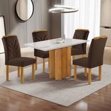 Conjunto Mesa Lorena 120cmx80cm Com 4 Cadeiras Carolina Tampo Dakota Plus Com Vidro Cinamomo/off White/marrom