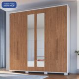 Guarda-roupa 6 Portas 3 Gavetas Com Espelho Safira Branco Line/cedro