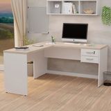 Mesa De Escritório Em L 160x150cm Com Gaveta Carvalho / Branco