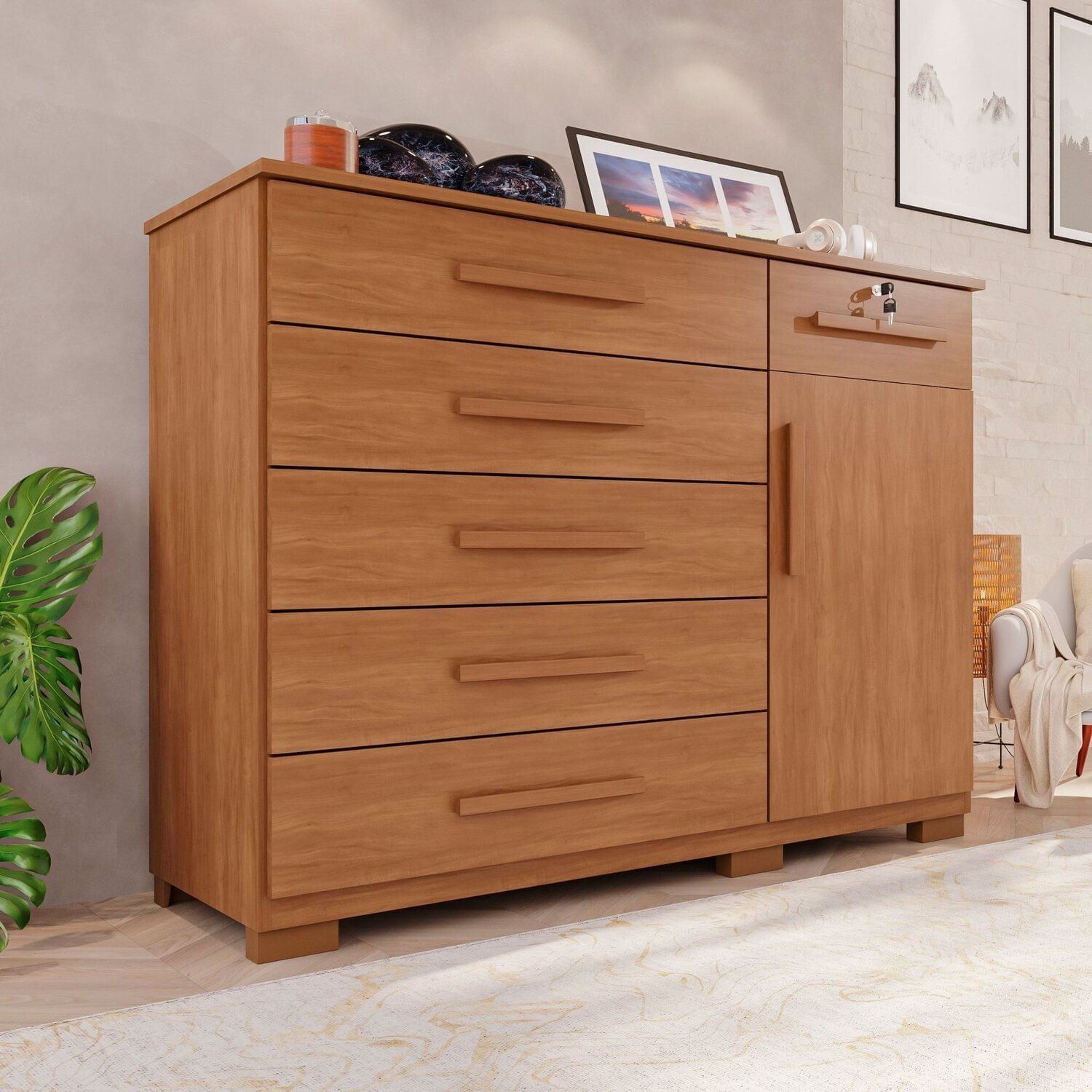 Cômoda Para Quarto 1 Portas 6 Gavetas Jade Expresso Móveis Cinamomo