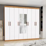 Guarda-roupa Stanley 8 Portas 4 gavetas Com Espelho Cinamomo/branco