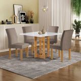 Conjunto Mesa Carolina 90cm X 90cm Com 4 Cadeiras Espanha Tampo Dakota Plus Com Vidro Cinamomo/off White/bege Escuro