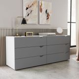 Cômoda 6 Gavetas 63,1x150,1x46 Cm Porto Branco/cinza