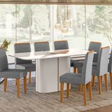 Conjunto Sala De Jantar Mesa Serena 180m Com 8 Cadeiras Cecilia Off White/ypê/cinza