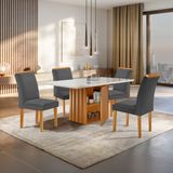 Conjunto Mesa Elis 120cm X 90cm Com 4 Cadeiras Luisa Tampo Slim Plus Com Vidro Cinamomo/off White/cinza