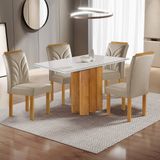 Conjunto Mesa Lorena 120cmx80cm Com 4 Cadeiras Carolina Tampo Dakota Plus Com Vidro Cinamomo/off White/bege Claro