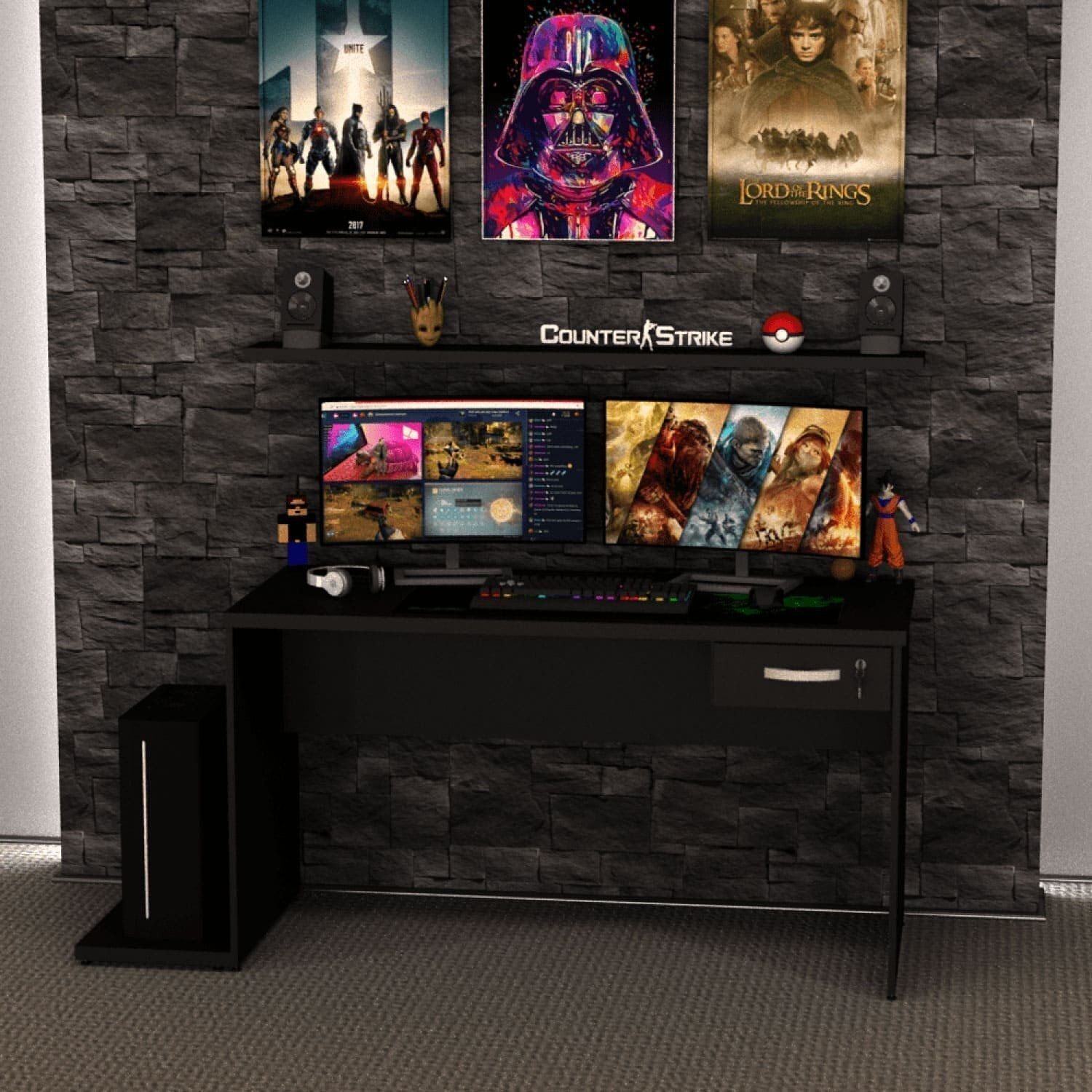 Mesa Gamer Escrivaninha 1 Gaveta 140x60cm Preto