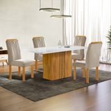 Conjunto Mesa Celeste 120cm X 90cm Com 4 Cadeiras Celeste Tampo Smart Plus Com Vidro Cinamomo/off White/bege Claro