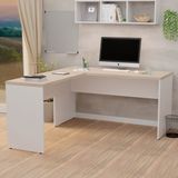 Mesa De Escritório Em L 160x150cm Tampo 3cm Carvalho / Branco