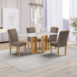 Conjunto Mesa Isadora 120cmx90cm Com 4 Cadeiras Luisa Tampo Smart Plus Com Vidro Cinamomo/off White/bege Escuro