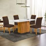 Conjunto Mesa Celeste 120cmx90cm Com 4 Cadeiras Luisa Tampo Smart Plus Com Vidro Cinamomo/off White/marrom