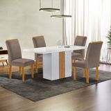 Conjunto Mesa Celeste 120cmx90cm Com 4 Cadeiras Luisa Tampo Smart Plus Com Vidro Off White/cinamomo/bege Escuro