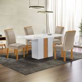 Conjunto Mesa Celeste 120cmx90cm Com 4 Cadeiras Luisa Tampo Smart Plus Com Vidro Off White/cinamomo/bege Claro