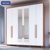 Guarda-roupa 6 Portas 3 Gavetas Com Espelho Safira Cedro/branco Line