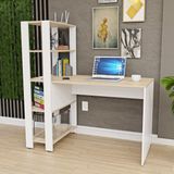 Mesa Escritório Escrivaninha 1,20m Com Prateleiras Carvalho / Branco